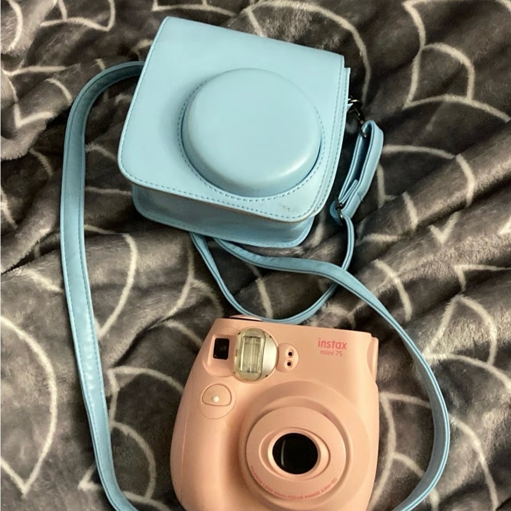 Instax Mini 7S Blush Camera with Sky Blue Case